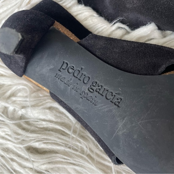 Pedro Garcia Maggie Black Suede Criss Cross Cork Open Toe Heeled Sandal Size 37 - Picture 9 of 12